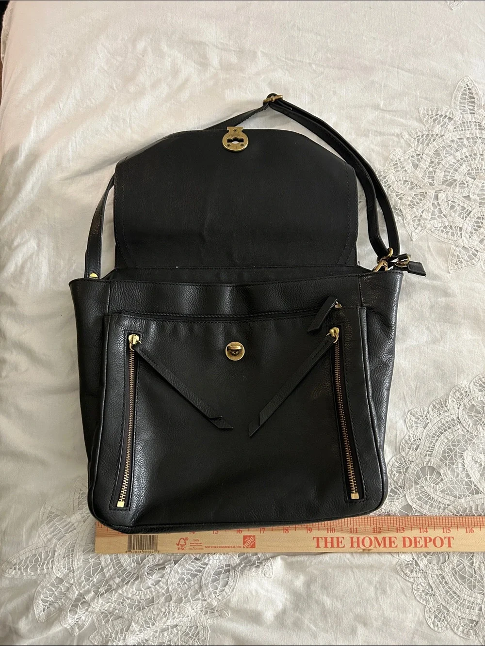 Fossil Black Leather Convertible Backpack Crossbody Bag with Gold Hardware